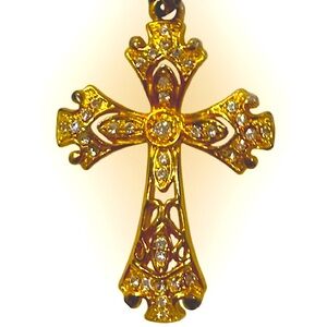Camrose & Kross Vintage Gold Plated Cross Clear Crystal Replica Pendant Preowned